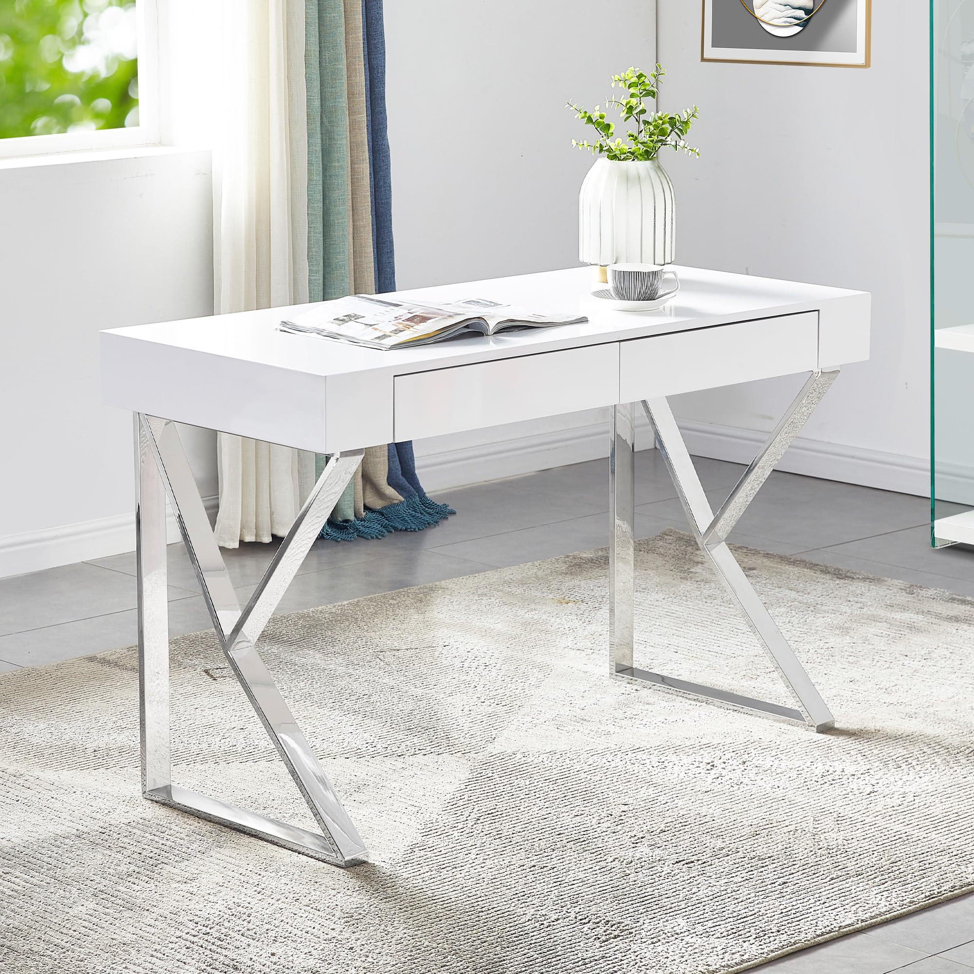 Best Master Furniture Ba233 Modern Computer Desk, Silver Finish