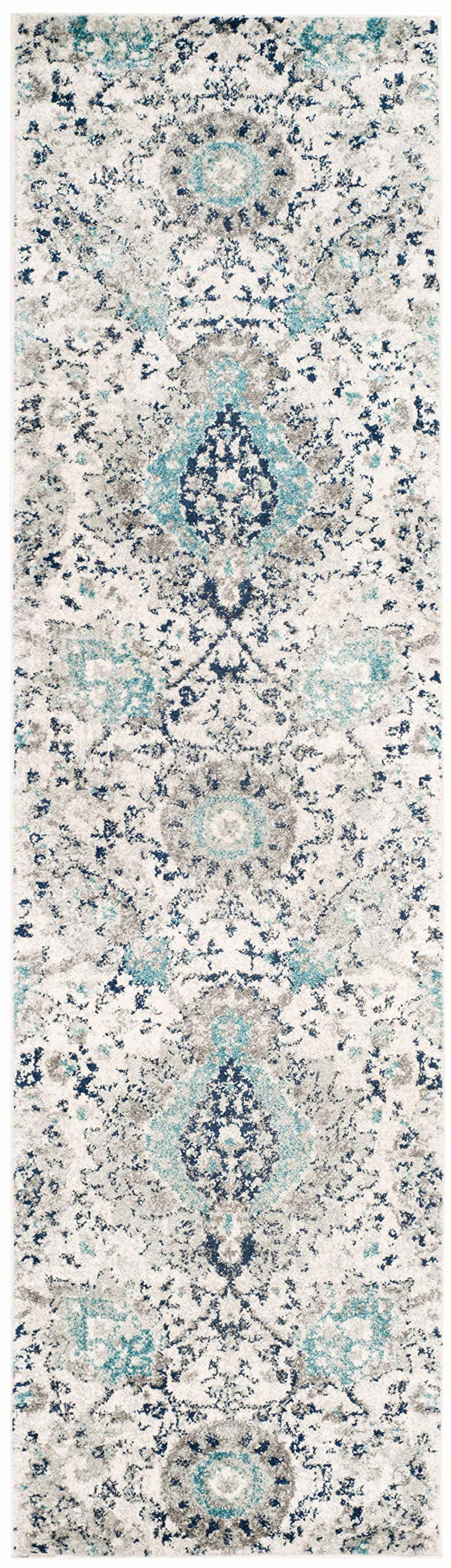 Safavieh Madison Collection Runner Rug - 2'3'' X 12', Cream & Light Grey, Boho Chic Glam Paisley Design, Non-Shedding & Easy Car