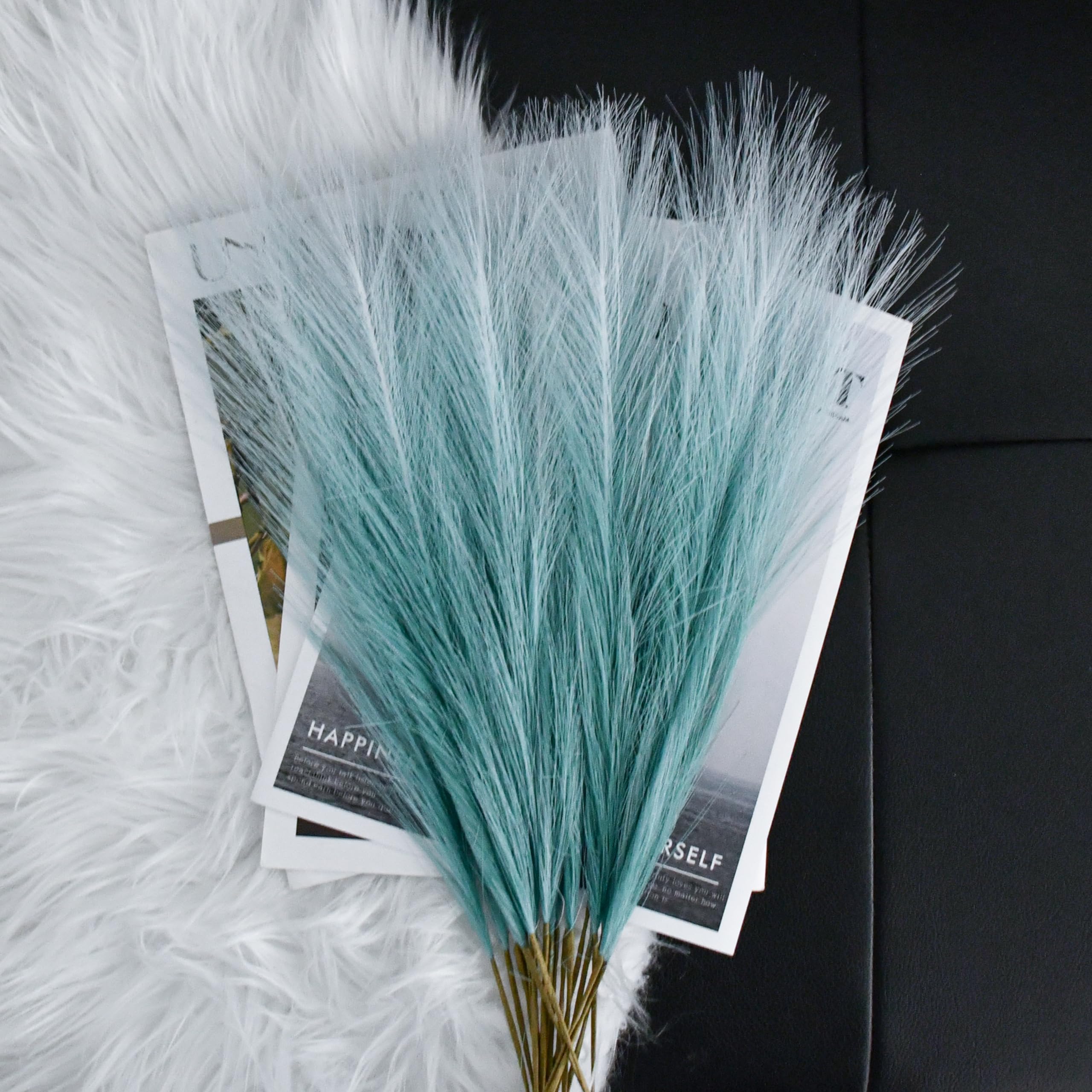 Mandy'S 20Pcs Teal Silk Pampas Grass Artificial Fake Flowers 18'' For Mother'S Day Easter Home Kitchen Wedding Decorations Weddi
