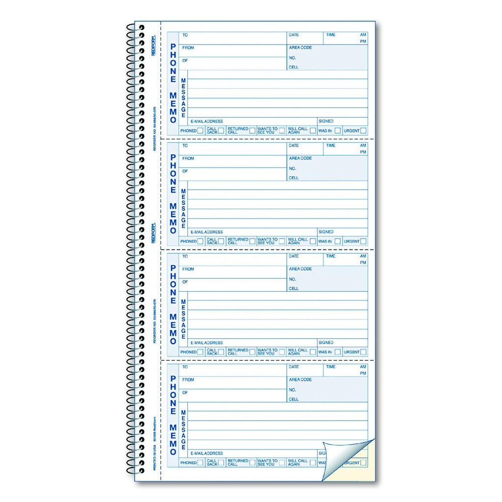 Rediform Telephone Message Book, Two-Part Carbonless, 5 X 2.75, 4 Forms/Sheet, 400 Forms Total