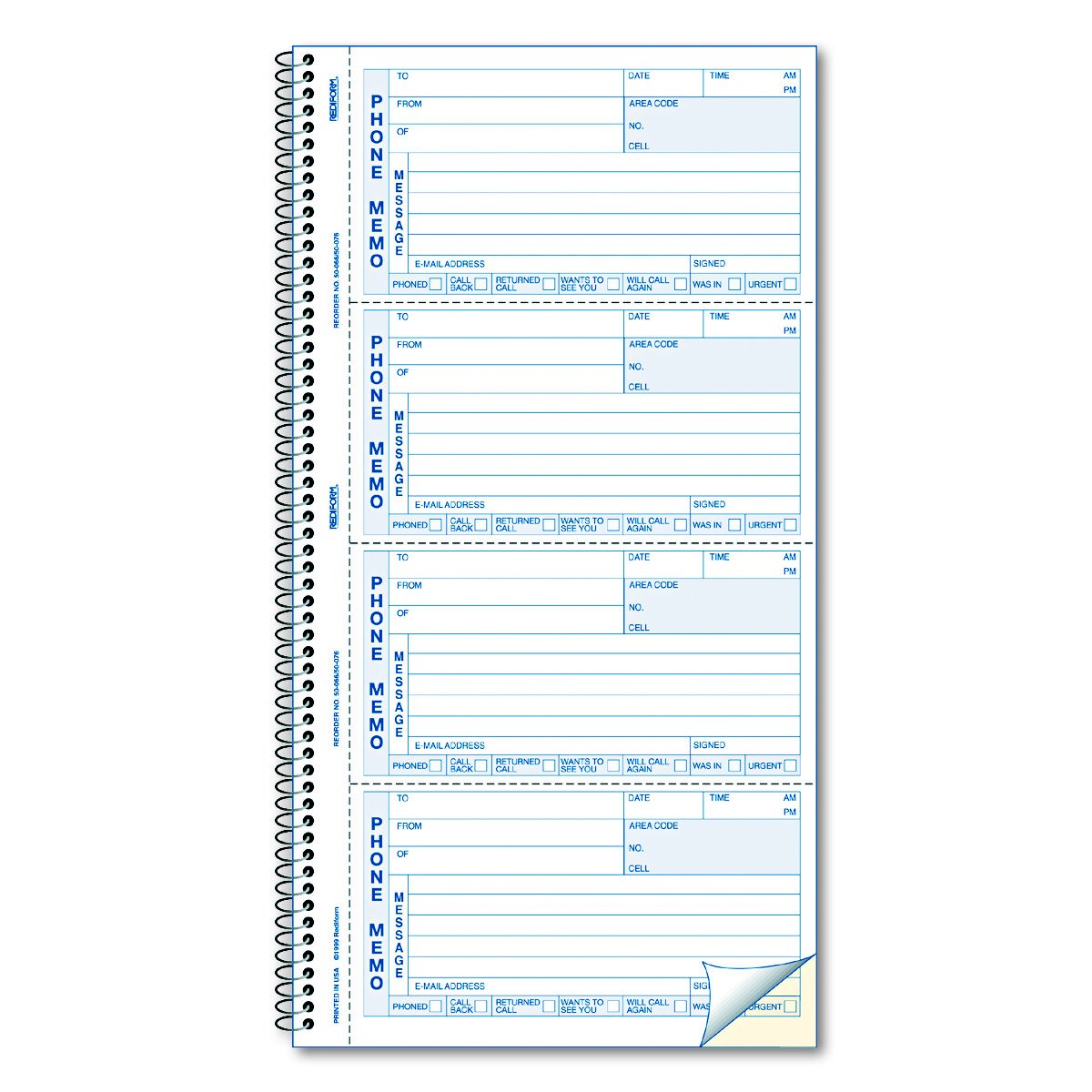Rediform Telephone Message Book, Two-Part Carbonless, 5 X 2.75, 4 Forms/Sheet, 400 Forms Total