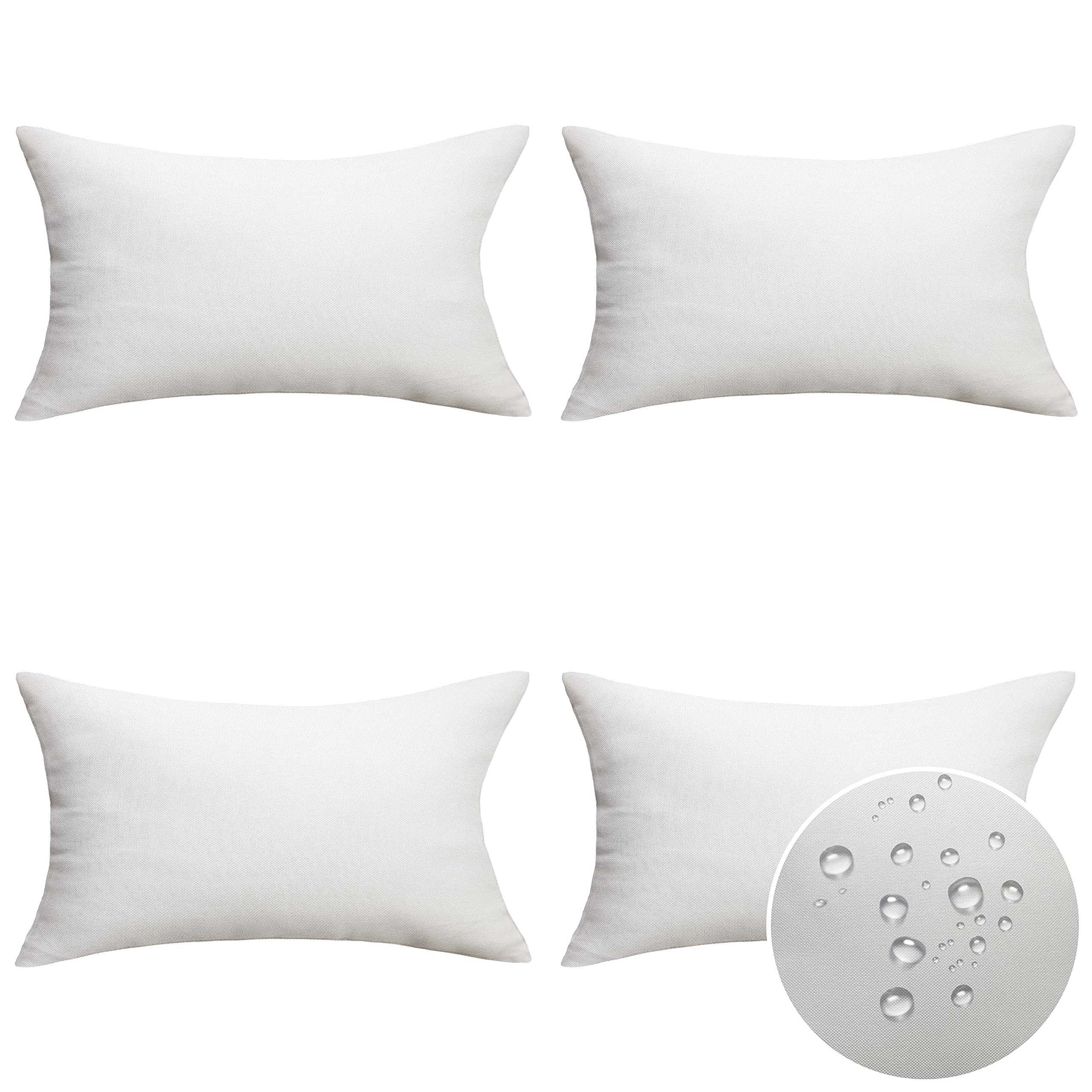 Home Brilliant Outdoor Lumbar Pillow Covers Waterproof White Throw Pillow Covers For Couch Patio Bench Chair, 12 X 20 Inch, Set