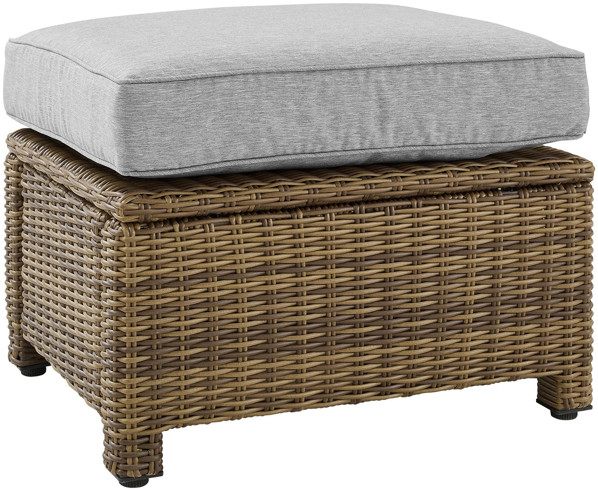 Crosley Furniture Bradenton Wicker Outdoor Ottoman Foot Rest for Patio, Deck, Porch, Brown with Gray Cushions