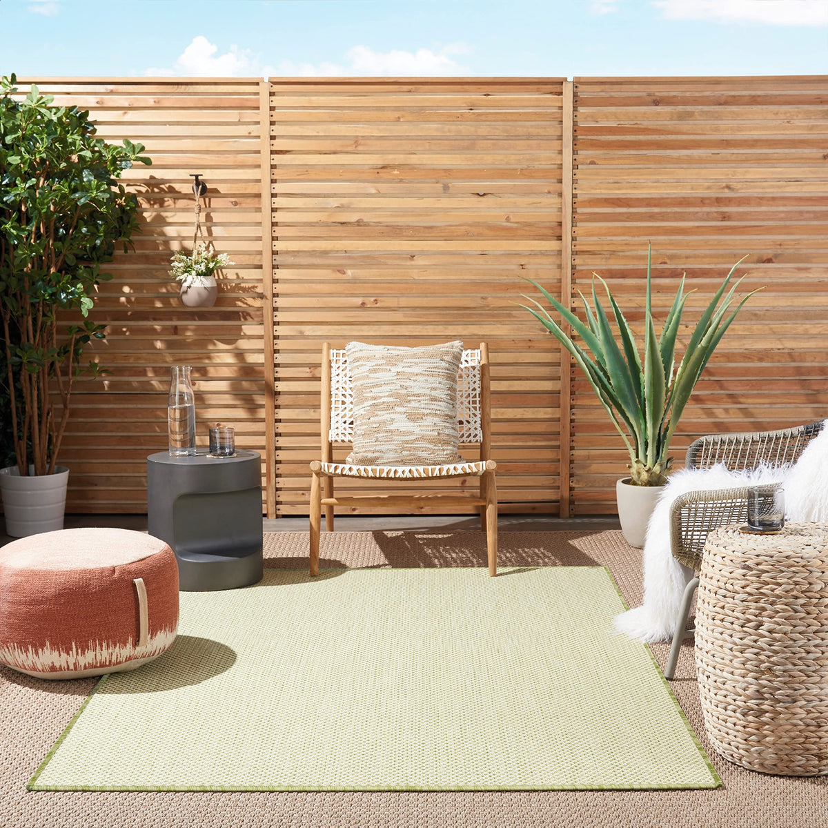 Nourison Courtyard Indoor/Outdoor Ivory Green 4' X 6' Area Rug, Geometric, Easy Cleaning, Non Shedding, Bed Room, Living Room, D