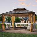 Yoleny 10' X 12' Hardtop Gazebo, Metal Gazebo With Aluminum Frame, Double Galvanized Steel Roof, Curtains And Netting Included,