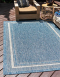Unique Loom Outdoor Border Collection Area Rug - Soft Border (5 3 x 7 1 Rectangle Blue/Ivory)