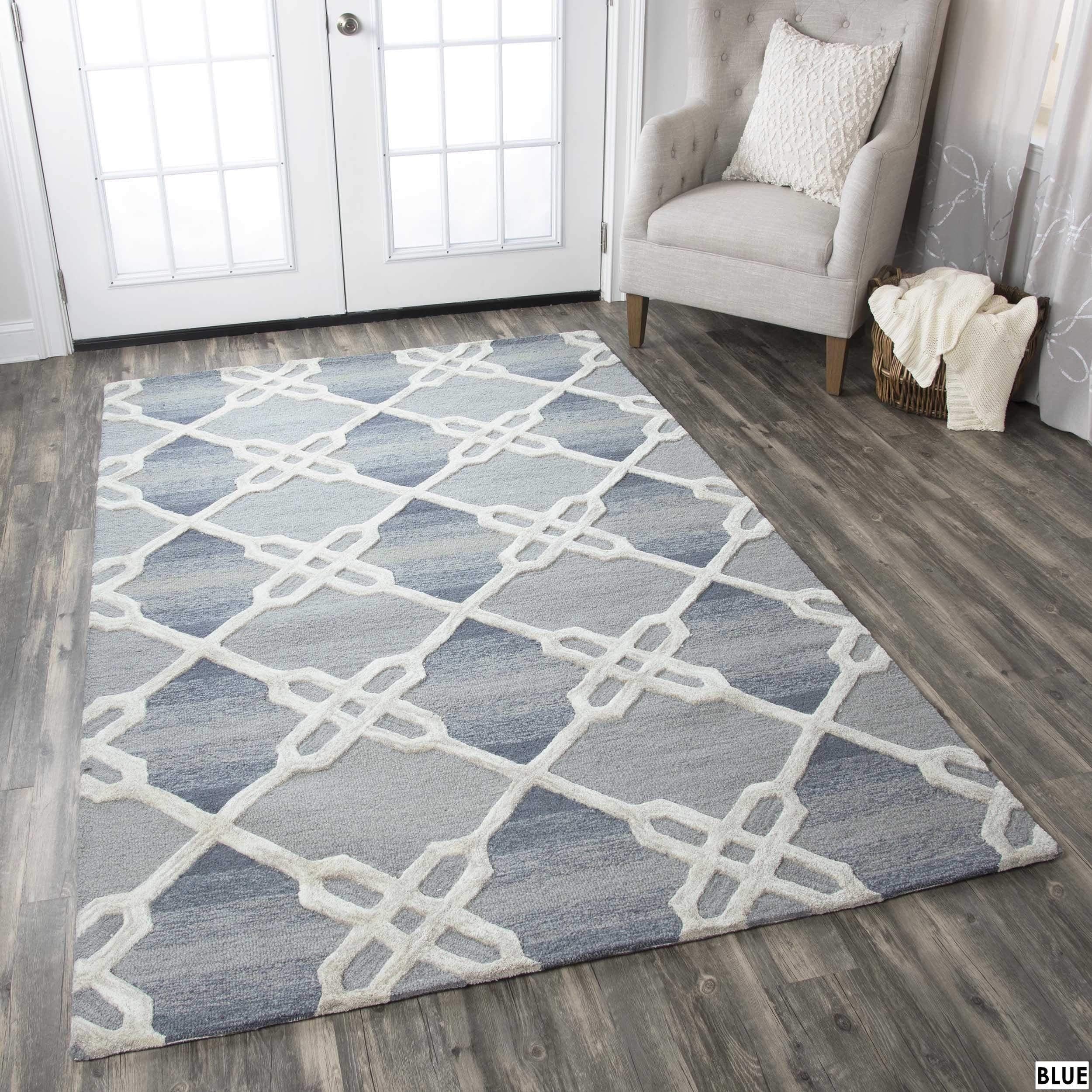 Rizzy Home Alora Decor Berlin 2'6" X 8' Trellis Blue/Gray/Rust/Blue Hand-Tufted Area Rug