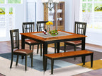 East West Furniture PFNI6-BCH-LC 6 Piece Dinette Set Contains a Square Dining Room Table with Butterfly Leaf and 4 Faux Leather Dining Chairs with a Bench, 54x54 Inch, Black & Cherry