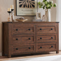 T4TREAM Farmhouse 6 Drawers Dresser for Bedroom, Wood Rustic Wide Chest of Drawers, Storage Dressers Organizer for Bedroom, Livi