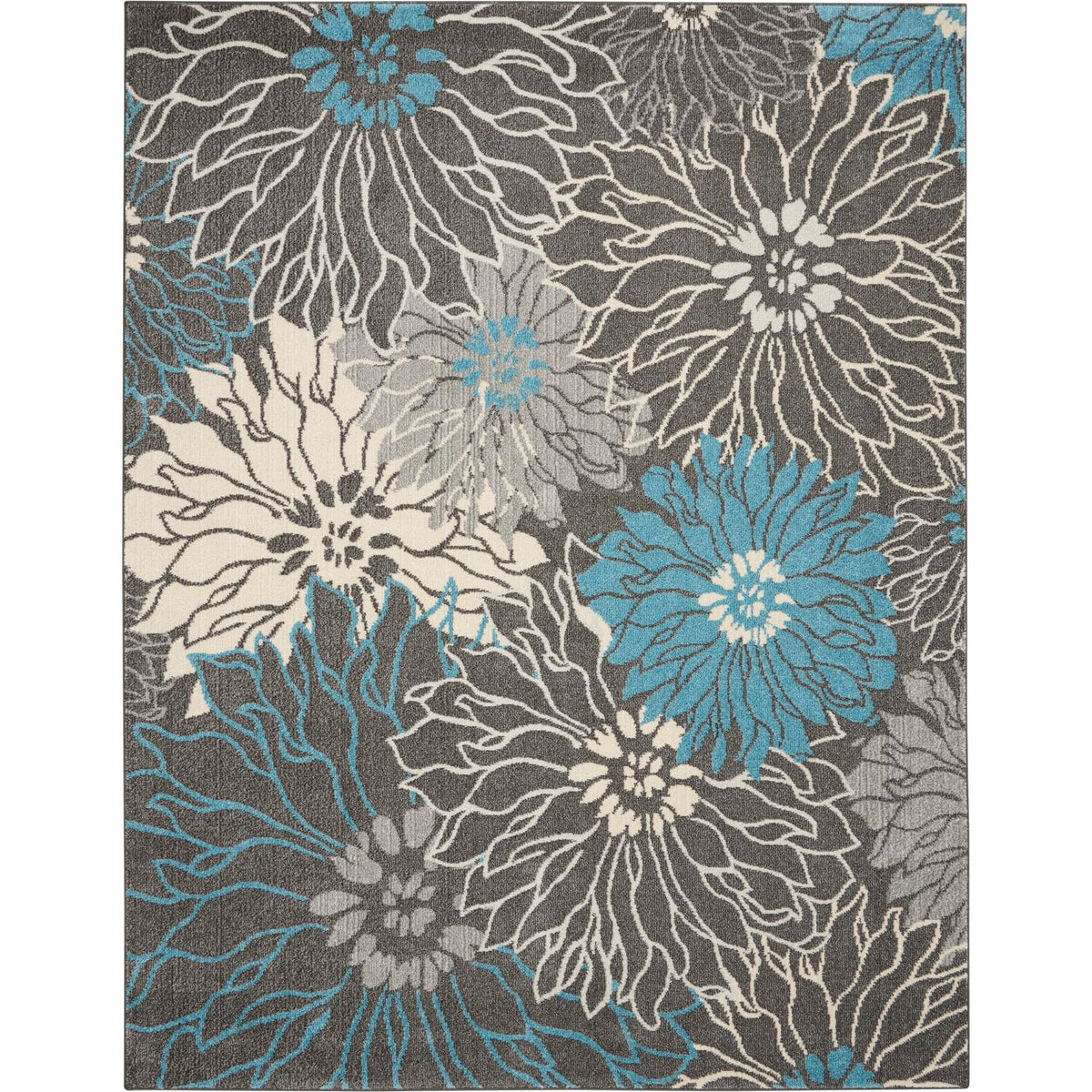 Nourison Passion Charcoal/Blue 6'7' X 9'6' Area Rug, Floral, Farmhouse, Easy Cleaning, Non Shedding, Bed Room, Living Room, Di