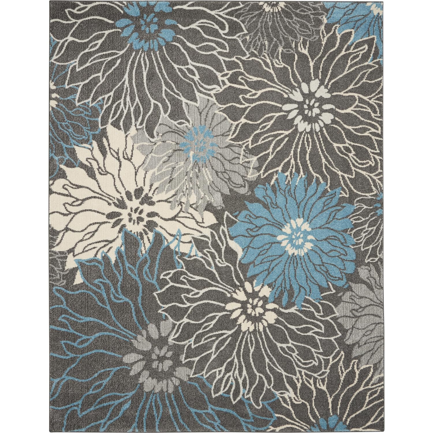 Nourison Passion Charcoal/Blue 6'7' X 9'6' Area Rug, Floral, Farmhouse, Easy Cleaning, Non Shedding, Bed Room, Living Room, Di