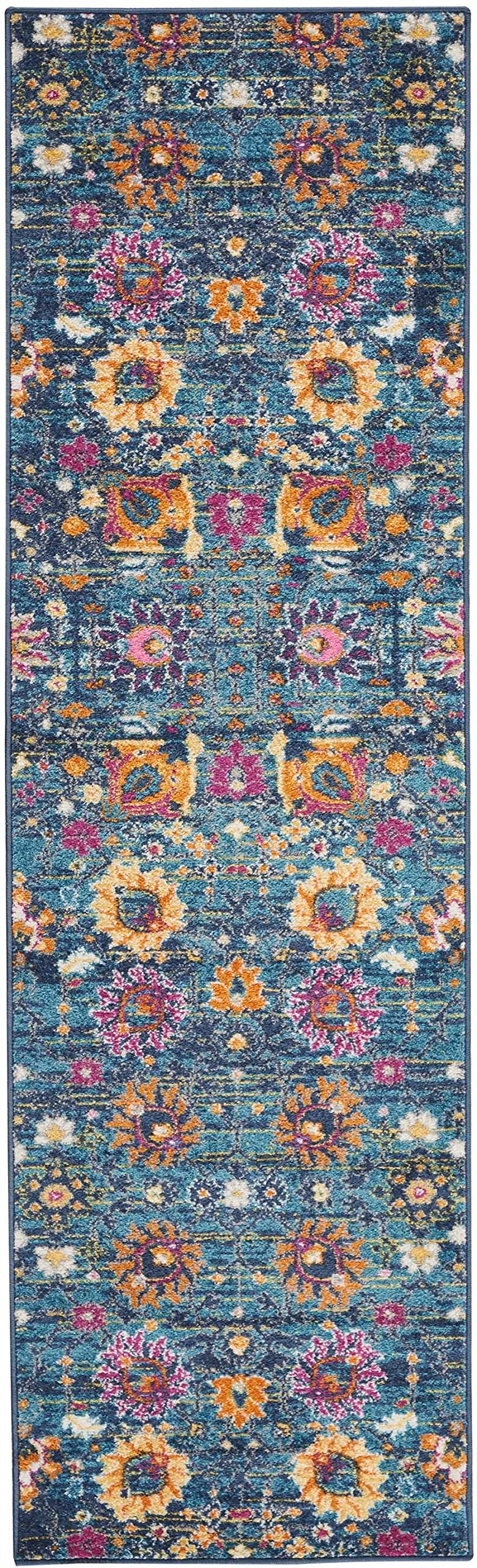 HomeRoots 100% Polypropylene 2â?? x 8â?? Denim Blue Florals Distressed Runner Rug