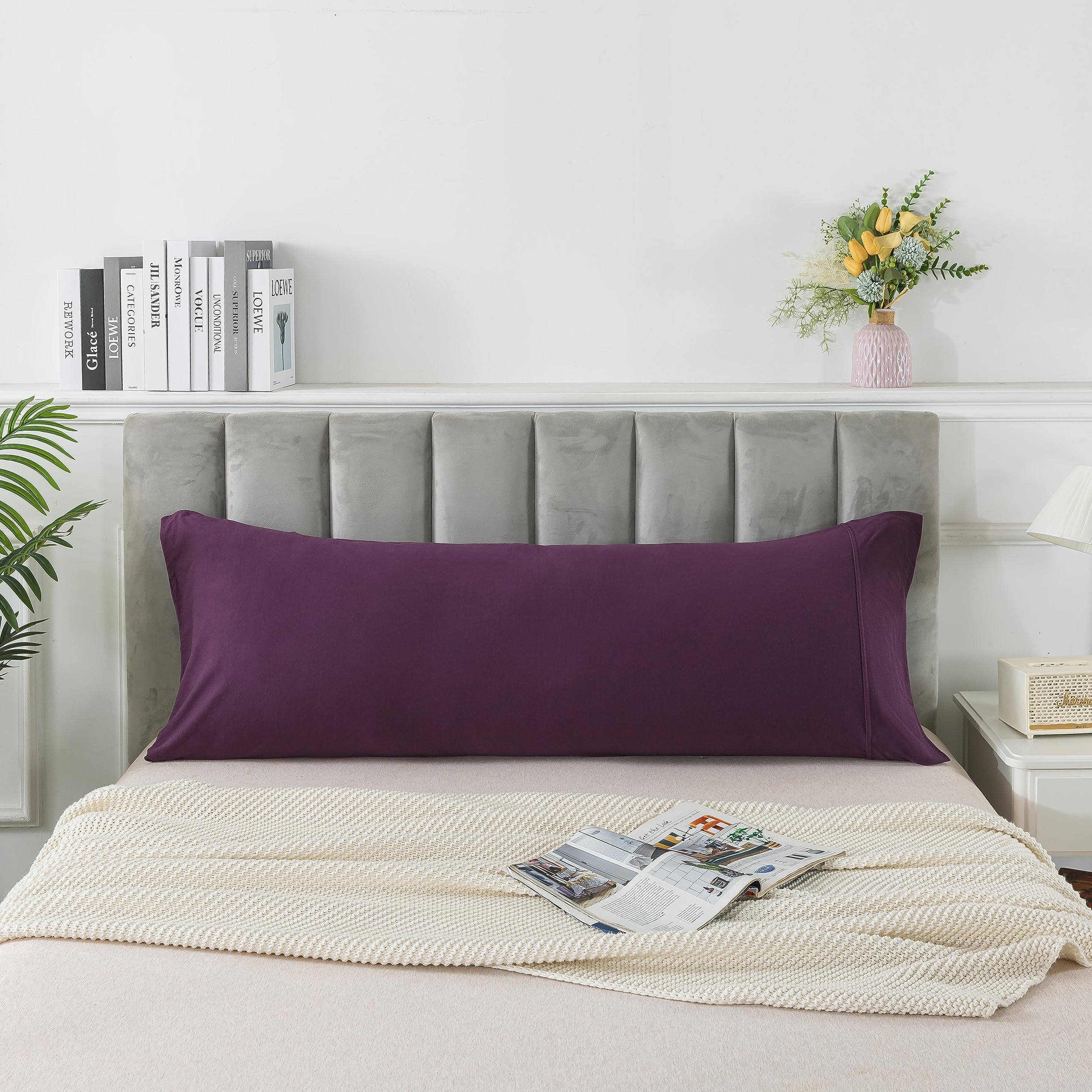 Household 100% Jersey Cotton Pillowcase 20   x54   -Light Weight, Comfortable, Super Soft Pillow Case with Envelope Closure (Dar