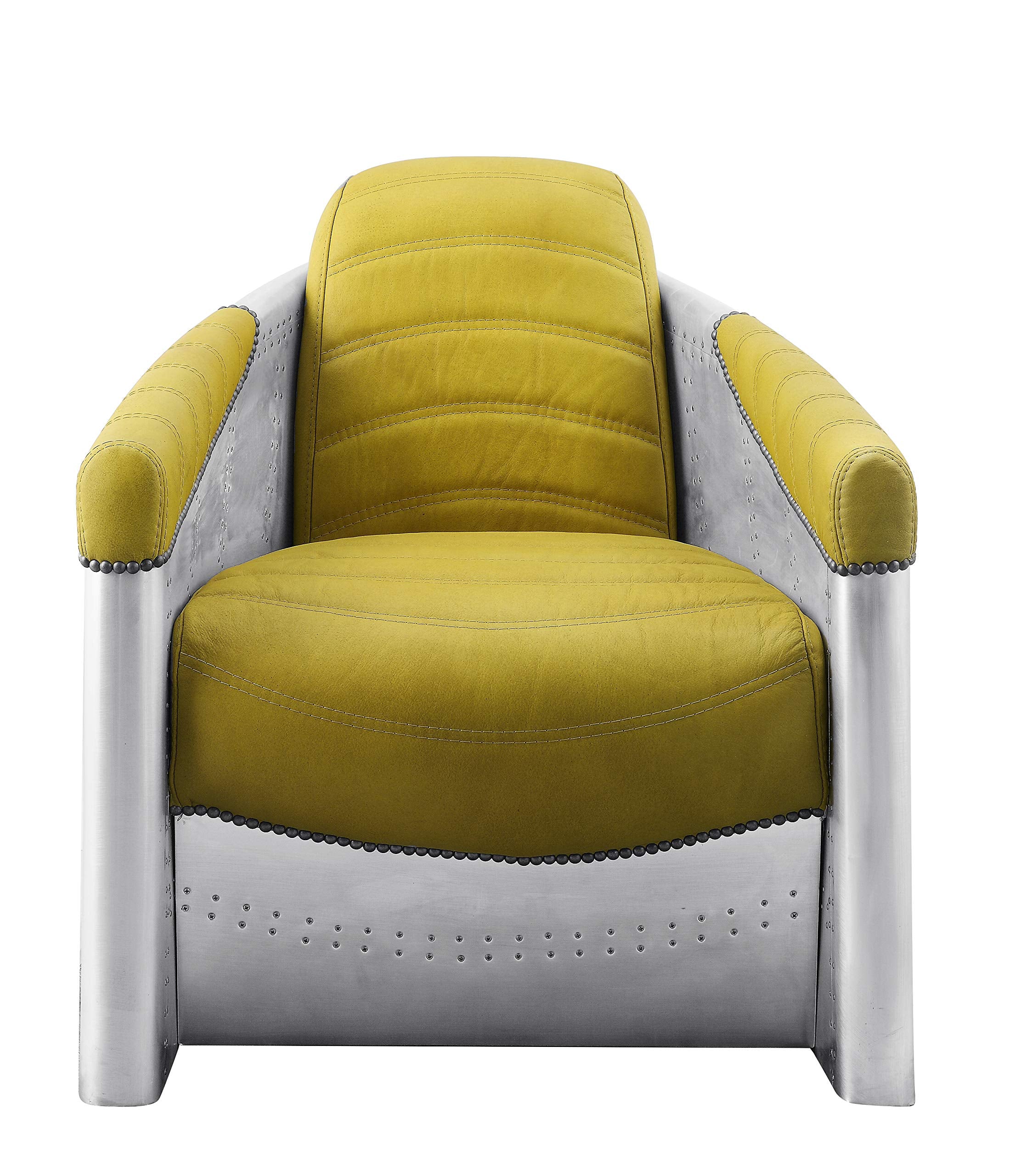 Brancaster Accent Chair In Yellow Top Grain Leather & Aluminum