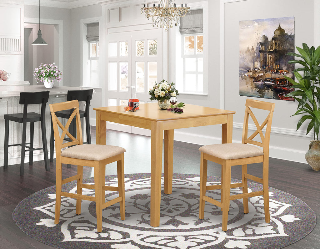 East West Furniture Sudbury PUBS3-OAK-C 3 Piece Kitchen Counter Set for Small Spaces Contains a Square Table and 2 Linen Fabric Dining Room Chairs, 36x36 Inch, Oak, 42x42 Inch, Buttermilk & Cherry