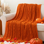 Battilo Burnt Orange Throw Blanket 51' x 67' Warm Fall Throw Blanket for Couch, Halloween Throw Blanket,Woven Chenille Knit Th