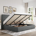 Allewie King Size Lift Up Storage Bed, Modern Wingback Headboard, Hydraulic Support, No Box Spring Needed, Dark Grey