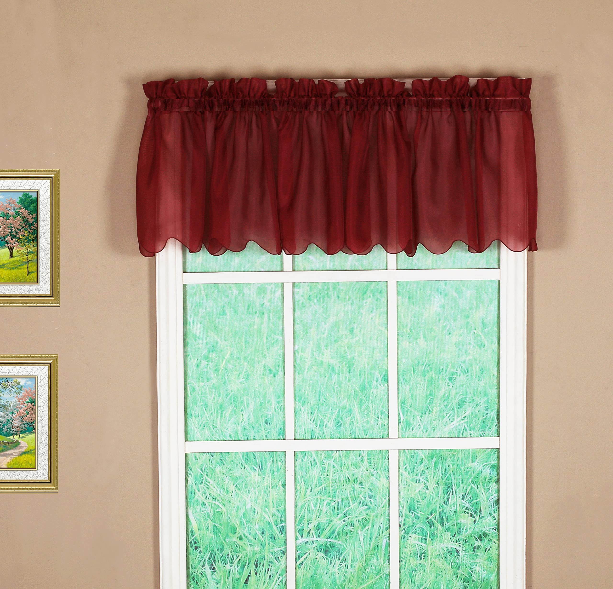 Today'S Curtain Emelia Original Voile Valance 14', Burgundy, 60' W X 14' L