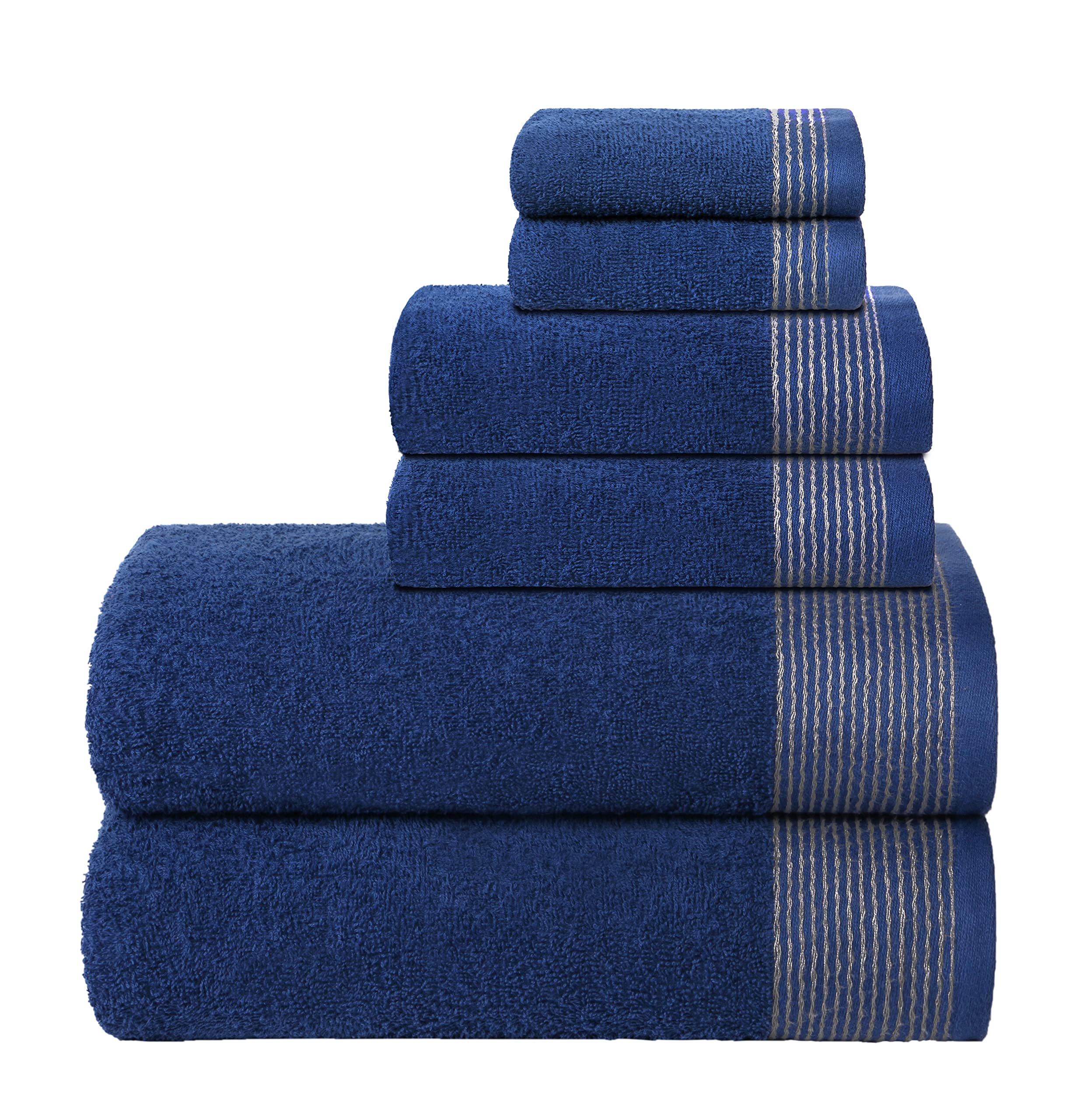 BELIZZI HOME 100% Cotton Ultra Soft 6 Pack Towel Set, Contains 2 Bath Towels 28x55 inchs, 2 Hand Towels 16x24 inchs & 2 Washclot