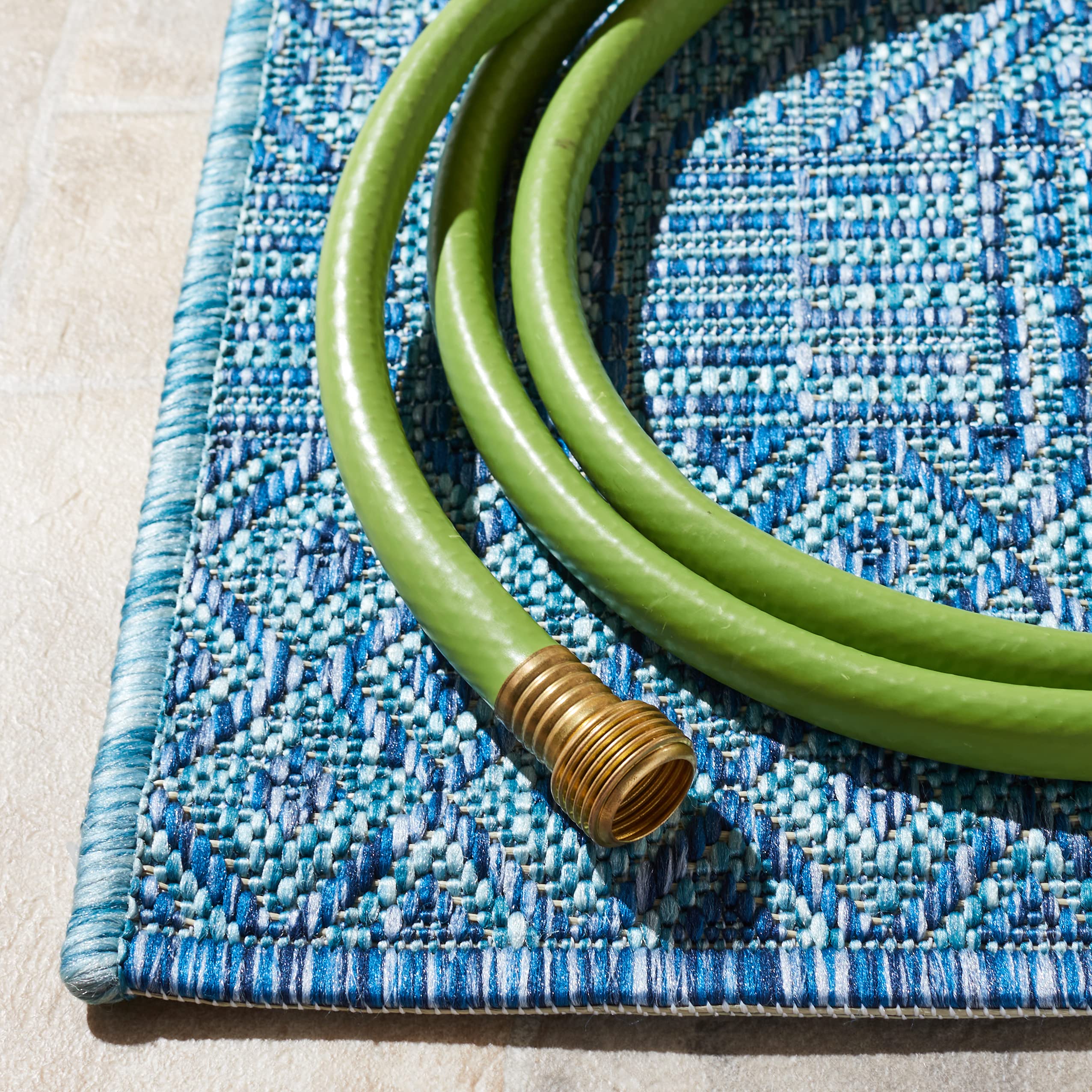 Safavieh Courtyard Collection 6'7' Square Aqua/Navy Cy8235 Indoor/ Outside Waterproof Easy Cleansingpatio Backyard Mudroom Area Mat