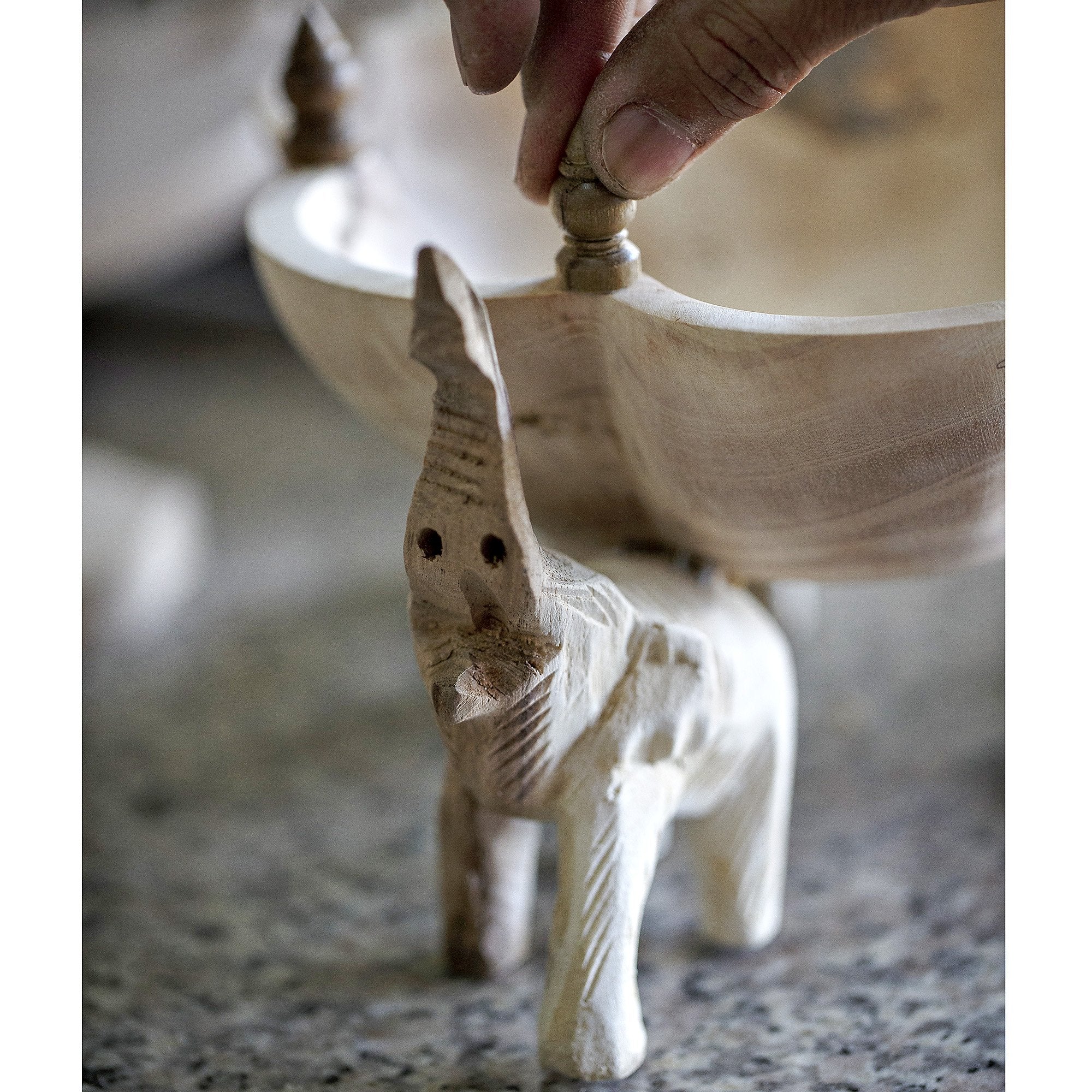 Aeravida 8 Inches Triumphant Elephants Carved Rain Tree Wooden Bowl - Fair Trade Handicraft