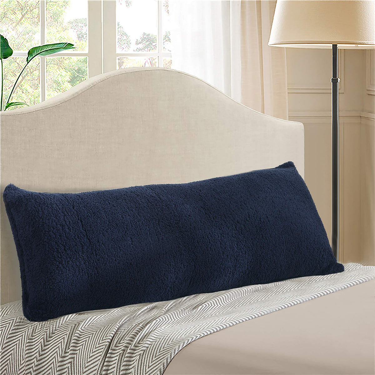 Reafort Ultra Soft Sherpa Body Pillow Cover/Case With Zipper Closure 21'X54' (21'X54' Body Pillow Cover, Navy)