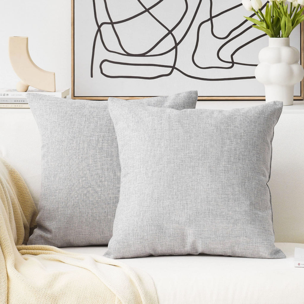 Home Brilliant 2 Pack Burlap Linen Cushion Covers Throw Pillowcases For Sofa, 22 X 22 Inches, Light Grey
