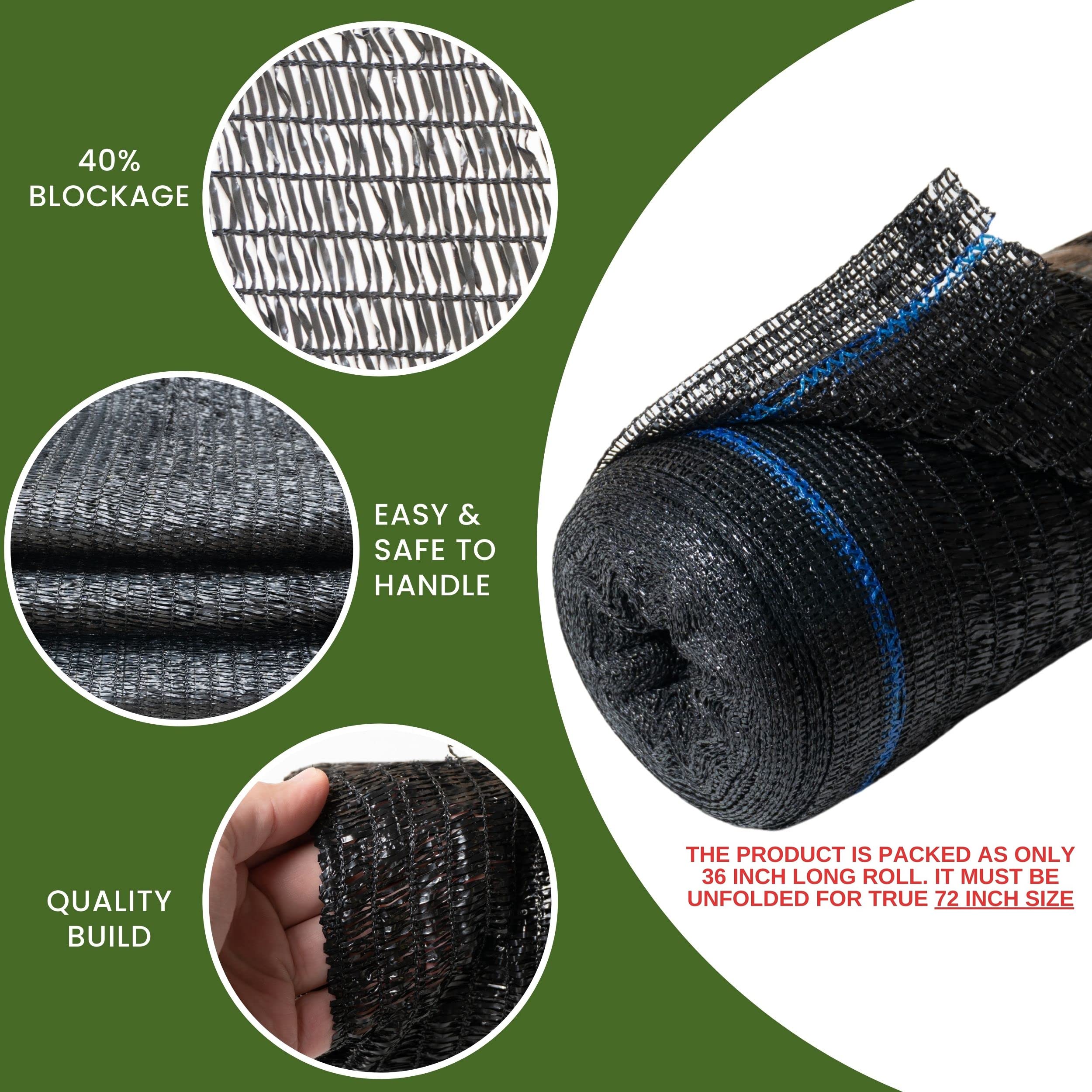Windscreensupplyco 40% 6' X 100 Ft Eyelets Shade Cloth Roll Sunblock Shade Uv Resistant Net For Garden Greenhouse Flower Plant Patio Kennel, Black - Ps6140Blk