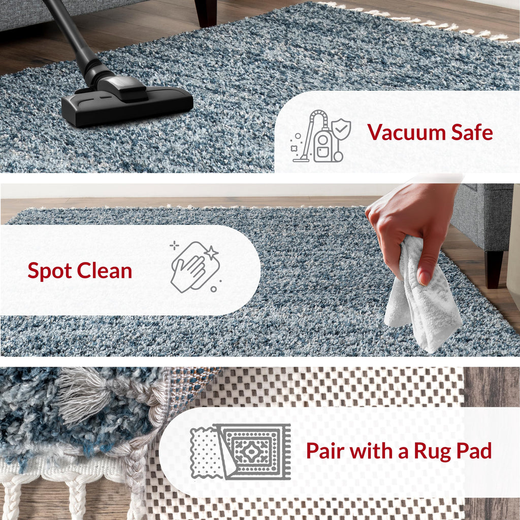 Nuloom Brooke Shag Tasseled Area Rug - 3X5 Accent Shag Rug Casual Blue/Ivory Rugs For Living Room Bedroom Dining Room Nursery En