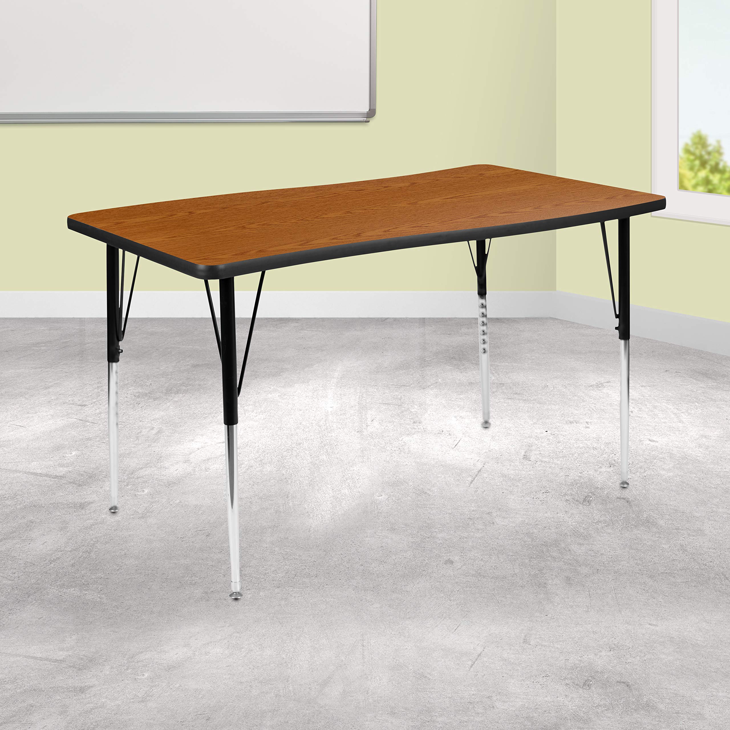 Flash Furniture 28'W X 47.5'L Rectangular Wave Collaborative Oak Thermal Laminate Activity Table - Standard Height Adjustable Legs