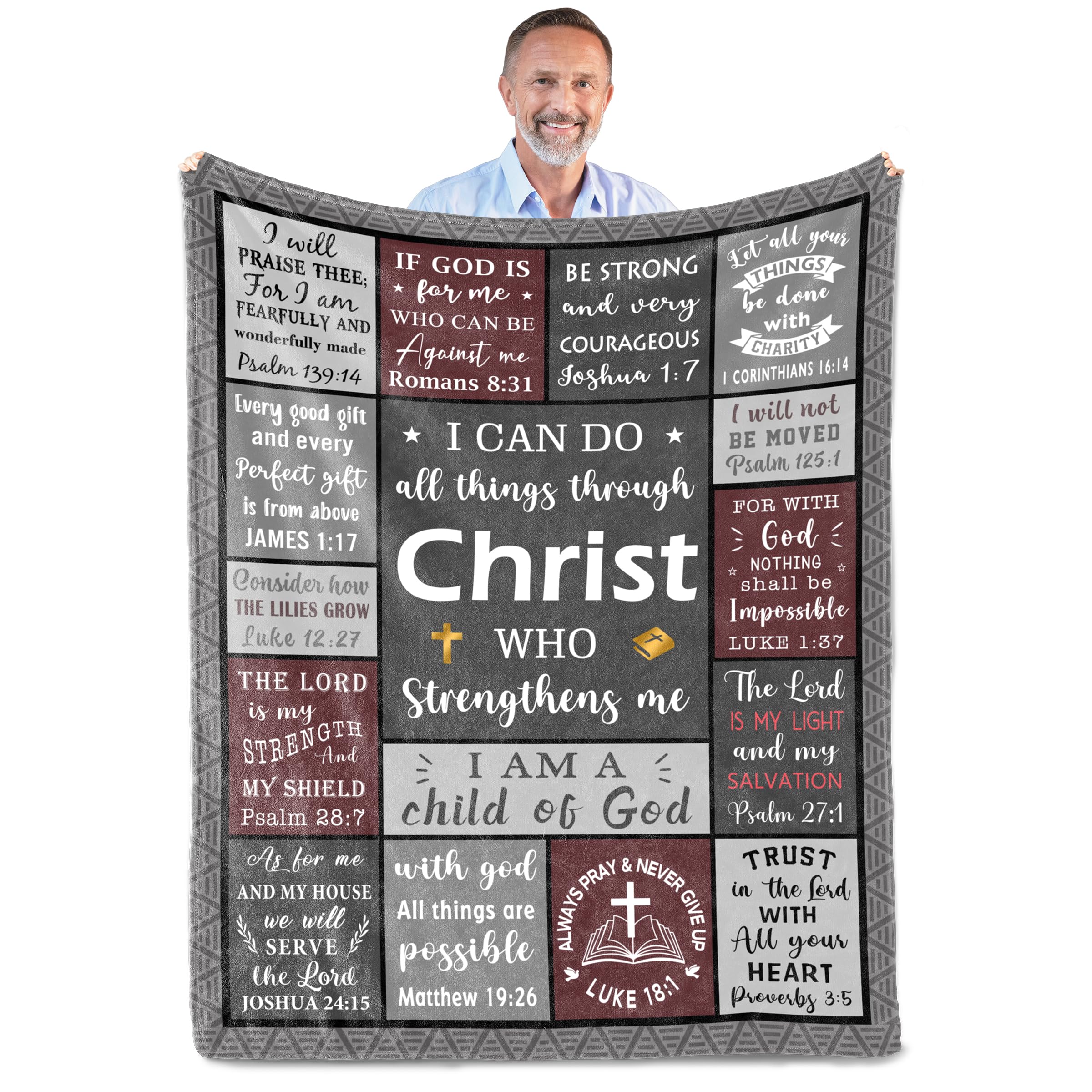 Fouca Christian Gifts For Men, Catholic/Religious Gifts For Men, I Can Do All Things Through Christ Blanket 60' X 50', Inspira