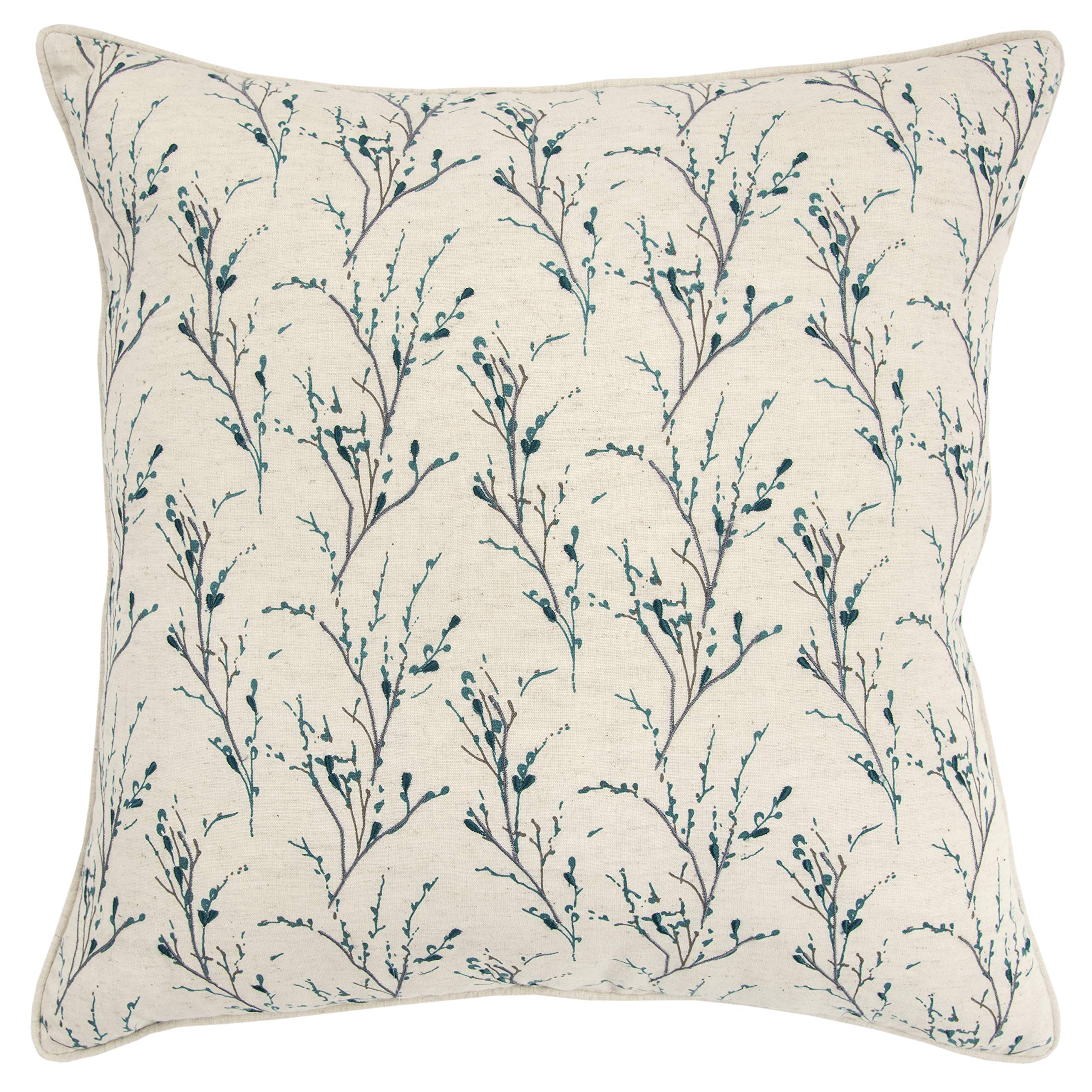 Rizzy Home Floral 20&quot; x 20&quot; Poly Filled Pillow with Cotton Cover-Teal