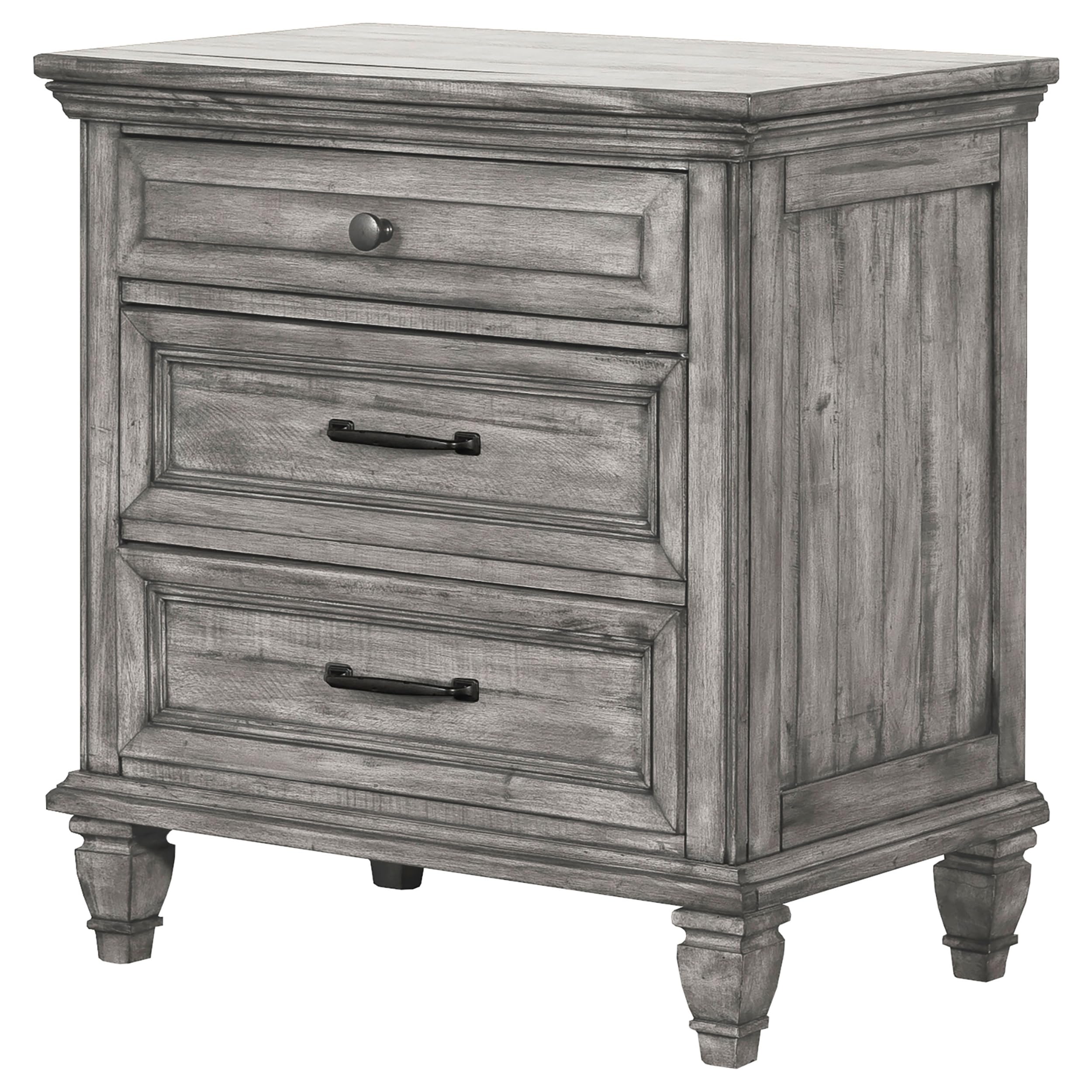 Coaster Home Furnishings Avenue Farmhouse Wood 3-Drawer Bedroom Nightstand Bedside Table Organizer Unit with USB Charging Outlet Weathered Grey 224032