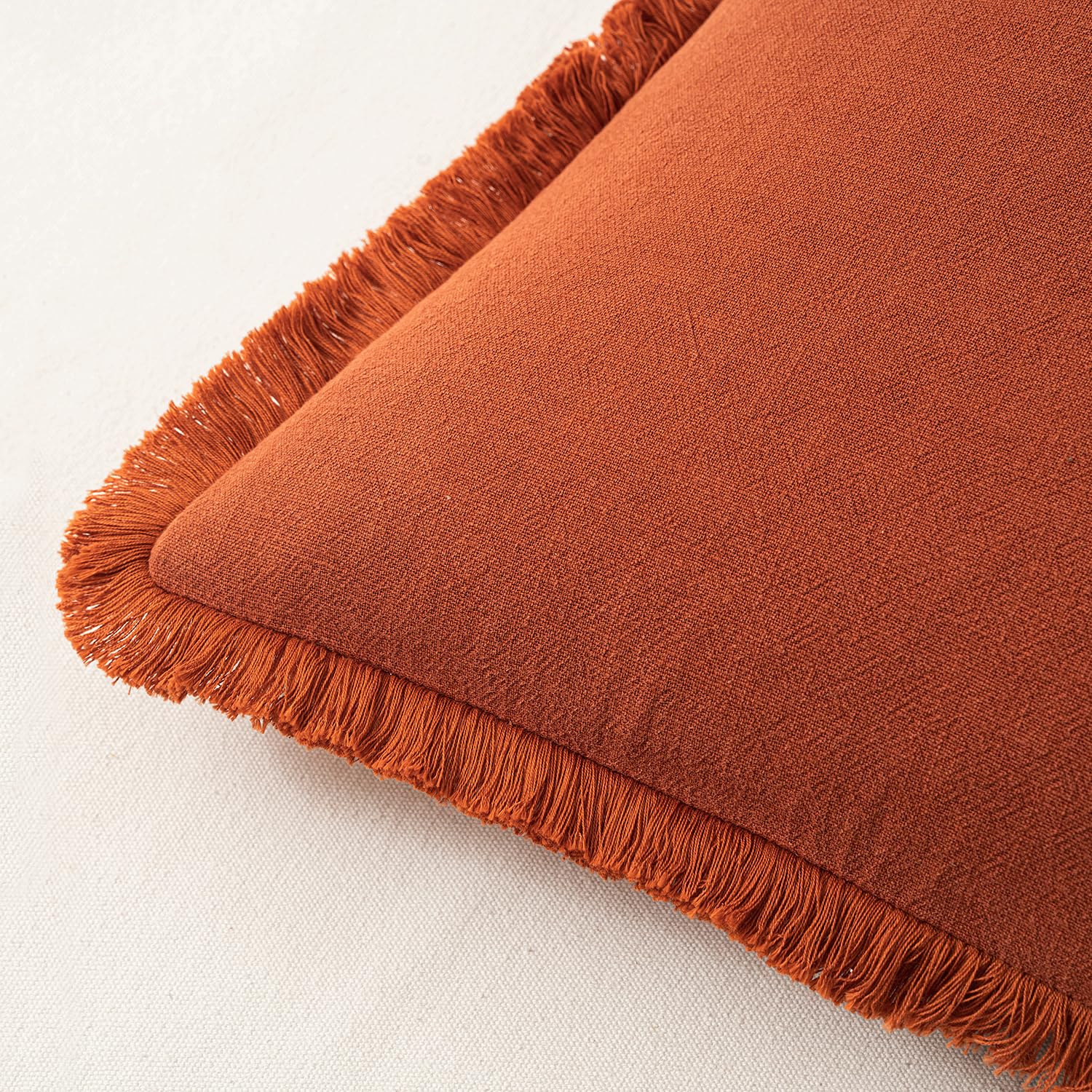 Miulee Decorative Lumbar Throw Pillow Covers Neutral Linen Fringe Throw Pillows Set Of 2 Rust Boho Farmhouse Cushion Covers With Tassels For Couch Sofa Bed Living Room Spring Home Decor 12X20 Inch