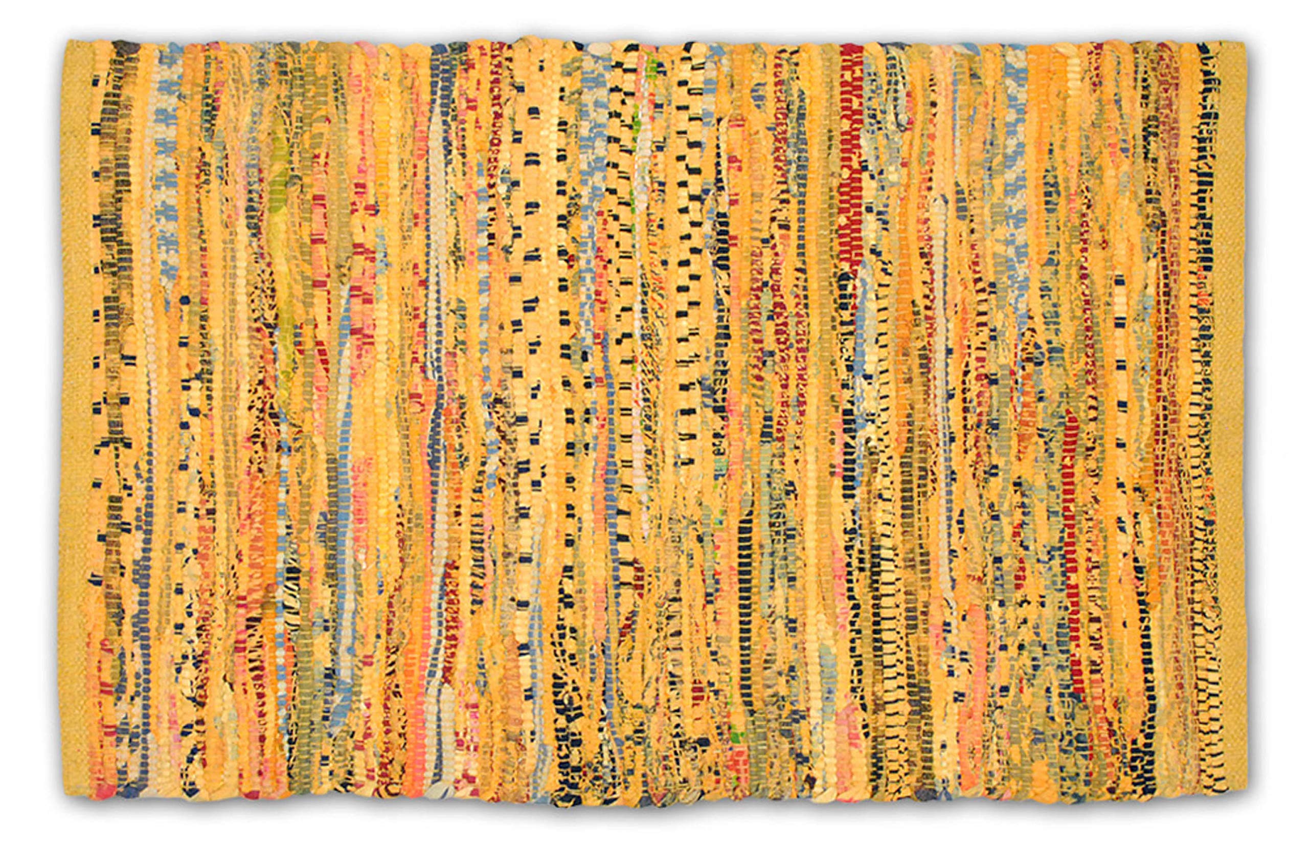 DII Chindi Home Collection Handwoven Multicolor Area Rag Run, 4x6, Mustard Yellow