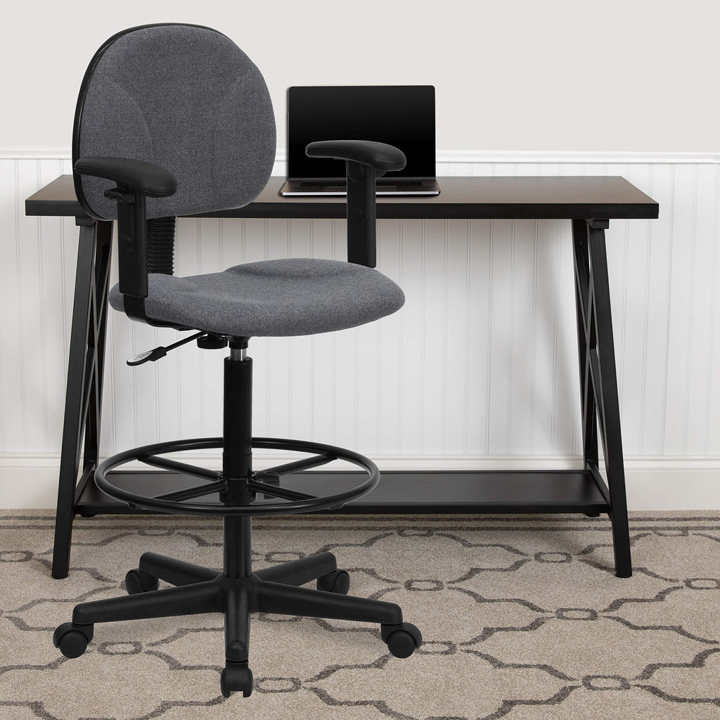 Flash Furniture Bruce Gray Fabric Drafting Chair with Adjustable Arms (Cylinders: 22.5''-27''H or 26''-30.5''H)