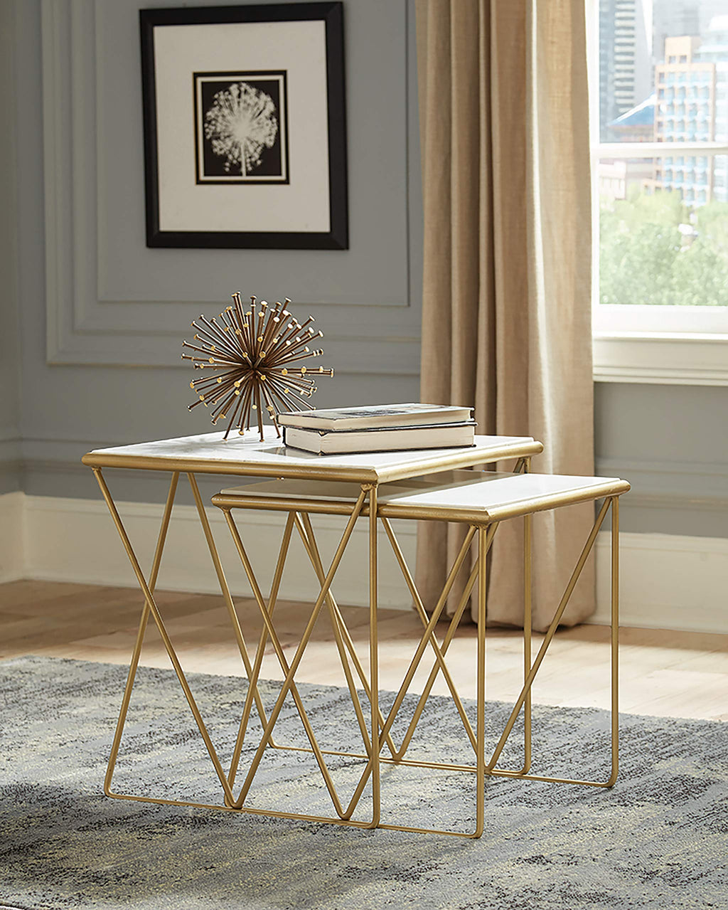 Coaster Furniture 2-Piece Set White and Gold Nesting Tables 930075