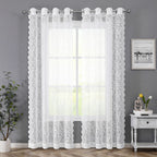 Bujasso White Sheer Lace Curtains 63 Inch Vintage Floral Sheer Window Curtain Panels For Living Room Bedroom Elegant Light Filte