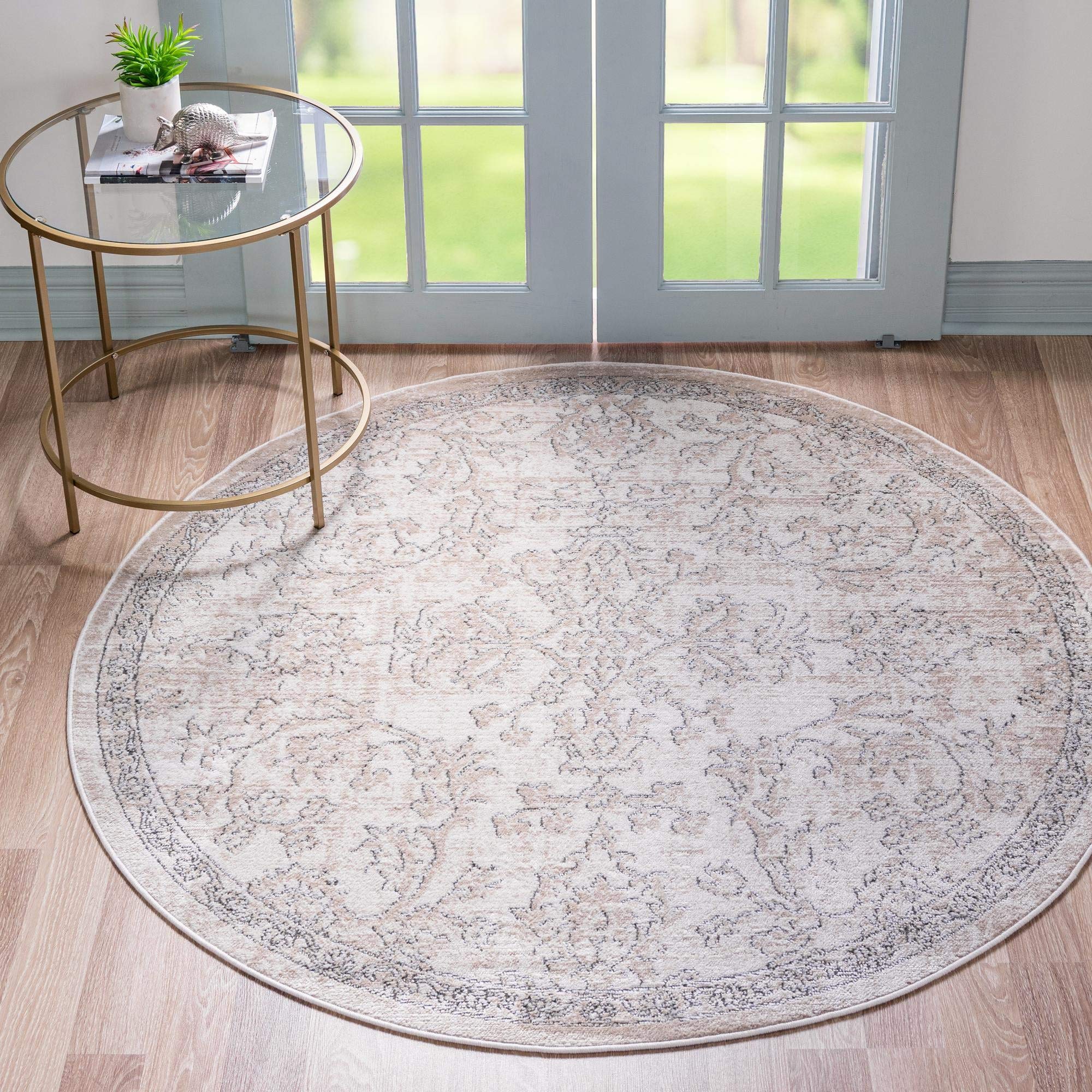 Rugs.com Oregon Collection Rug - 3 Ft Round Ivory Low-Pile Rug Perfect for Kitchens, Dining Rooms