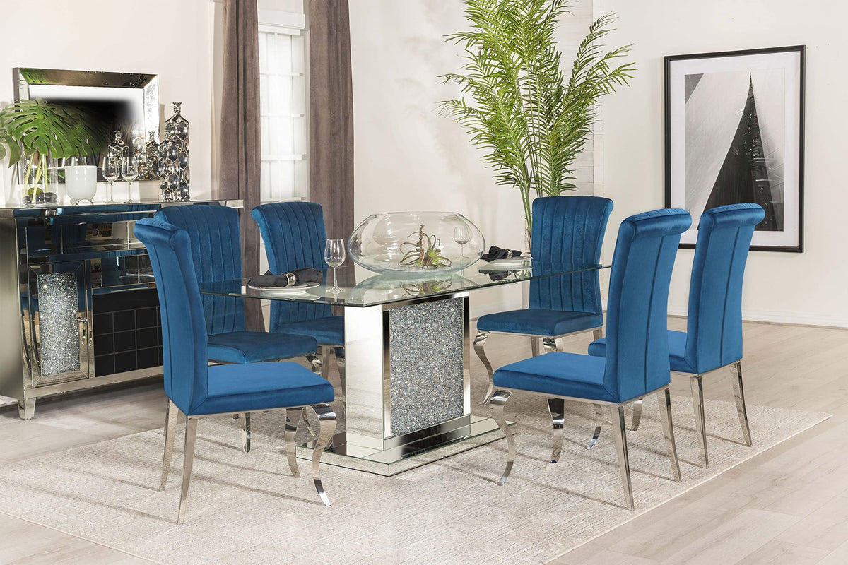 Coaster Home Furnishings Marilyn 5-Piece Rectangle Pedestal Dining Room Set Mirror And Teal