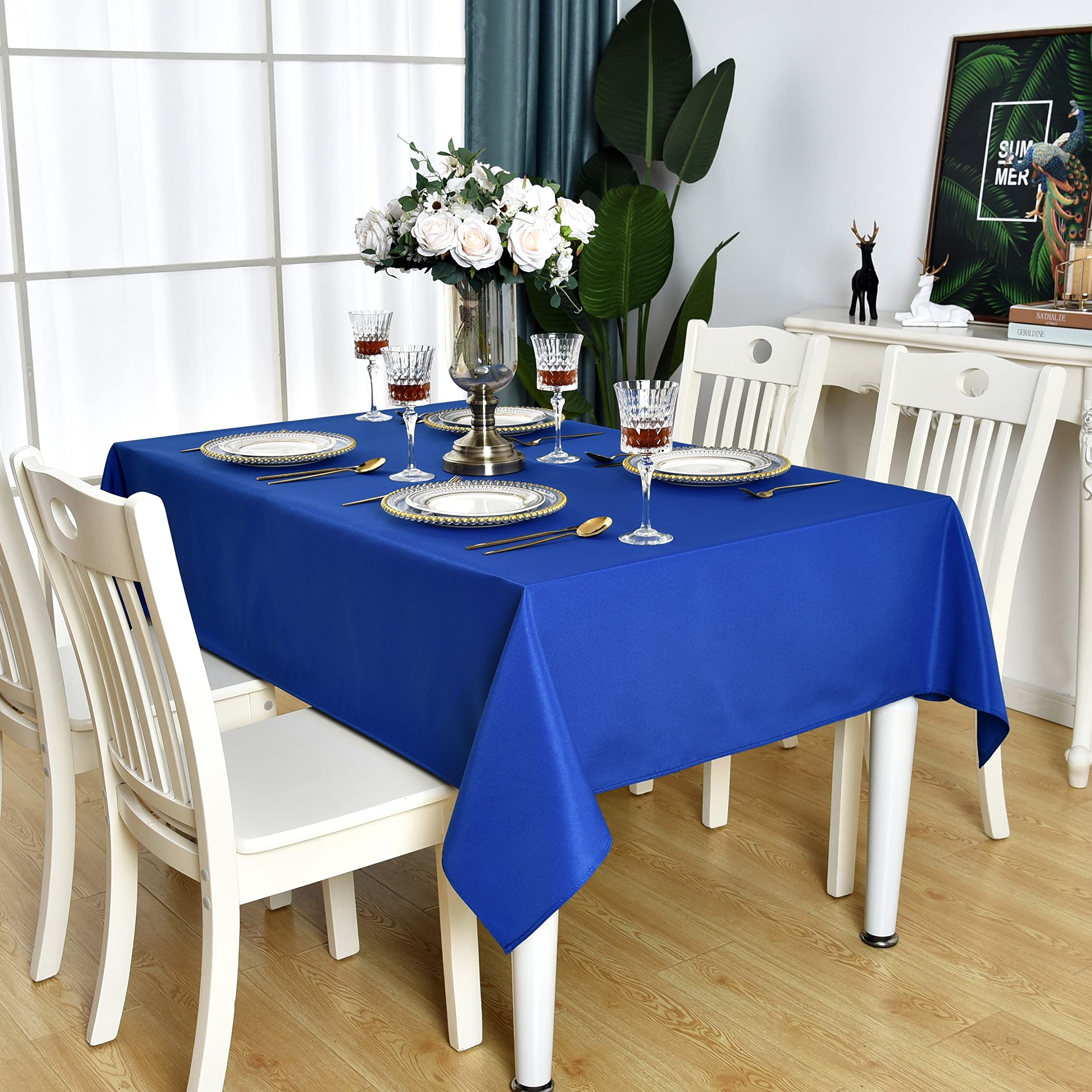Kaipho Royal Blue Rectangle Tablecloth Waterproof Stain Resistant Wrinkle Free Table Cloth 210Gsm Polyester Wipeable Table Cover