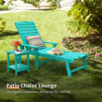 Lue Bona Chaise Lounge Chairs Set With Table, 3-Piece, 79'' Oversized Hdps Chaise Lounger, 5 Positions Adjustable Lounge Chairs, Pool Lounge Chair With Wheels For Poolside, 3 Year Warranty, Aruba Blue