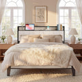 LIKIMIO Queen Bed Frames, Boucl   Storage Headboard with Charging Station, Solid and Stable, Noise Free, No Box Spring Needed, E