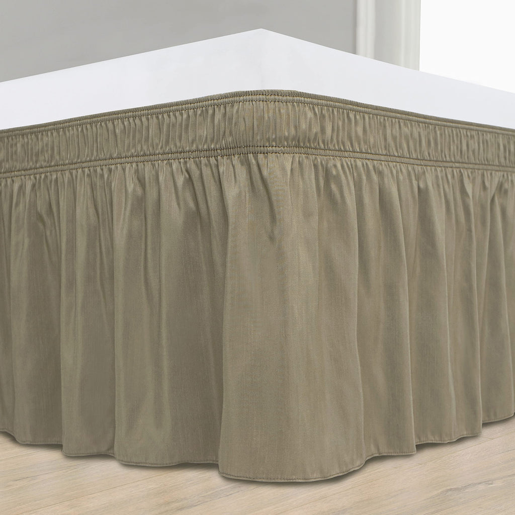 Biscaynebay Wrap Around Bed Skirts For King & Cal King Beds 15' Drop, Taupe Adjustable Elastic Dust Ruffles Easy Fit Wrinkle &