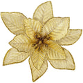 Winlyn 24 Set Christmas Glitter Gold Poinsettia Flowers Picks Christmas Tree Ornaments for Gold Christmas Tree Wreaths Garland W