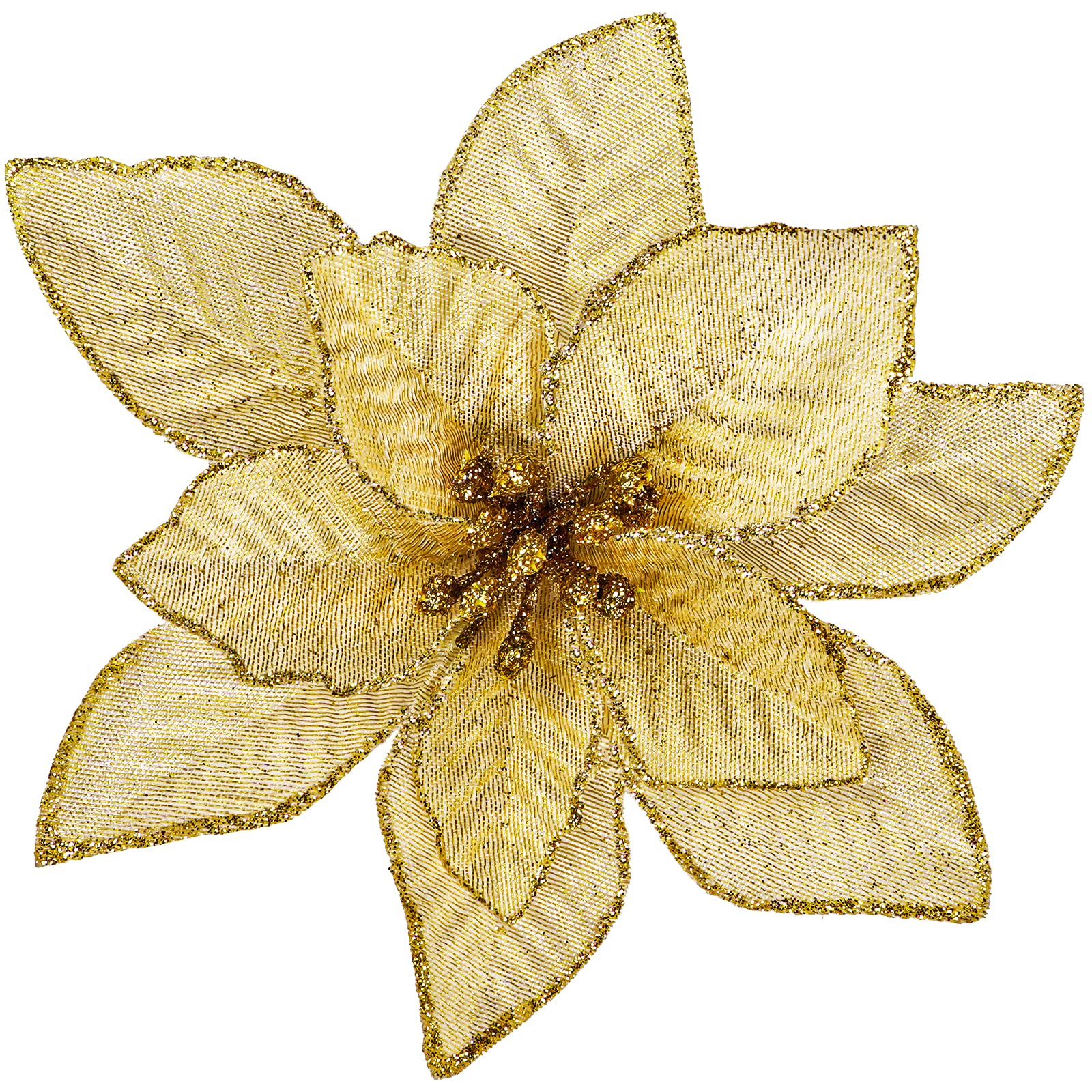 Winlyn 24 Set Christmas Glitter Gold Poinsettia Flowers Picks Christmas Tree Ornaments for Gold Christmas Tree Wreaths Garland W