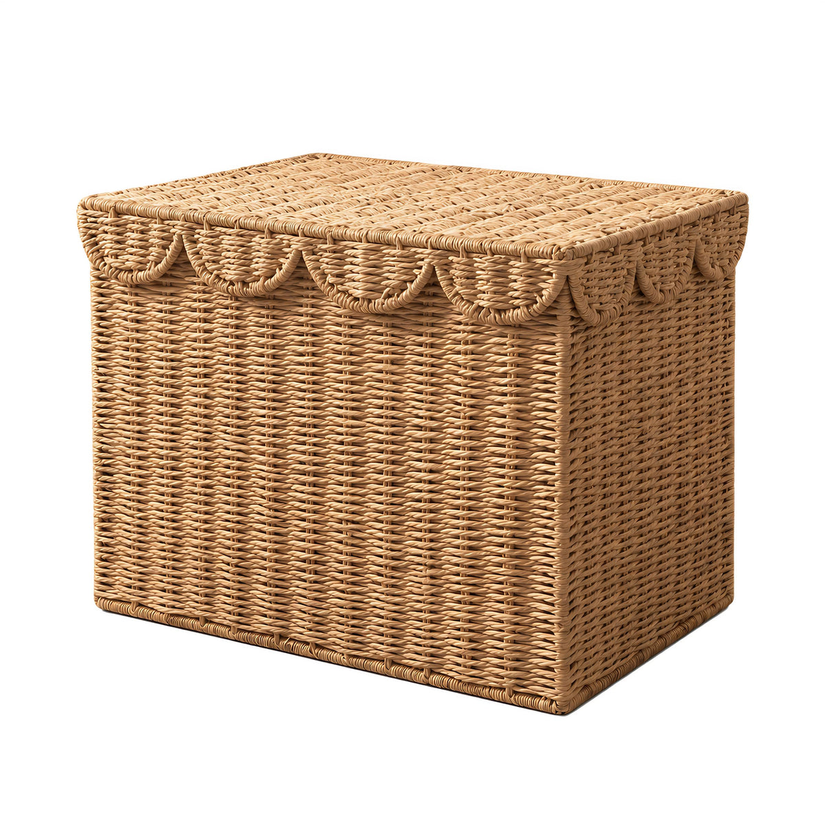 Rattanzenith Scalloped Basket with Lid, Woven Storage, Foldable, Large