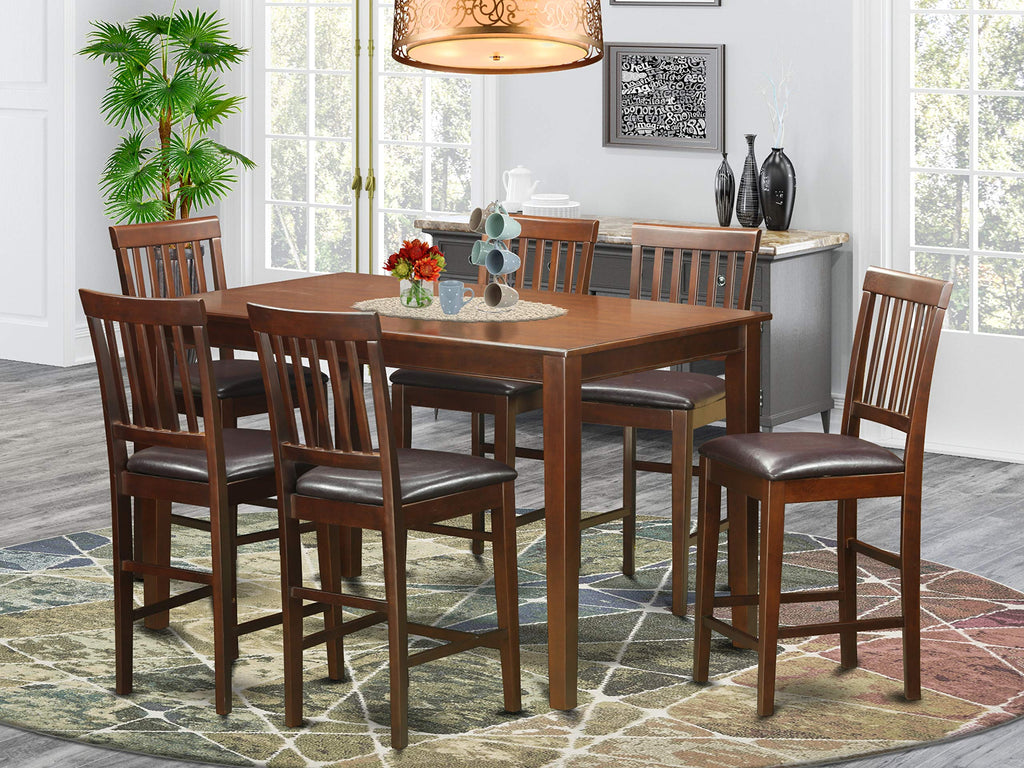 East West Furniture DUVN7H-MAH-LC 7 Piece Counter Height Dining Table Set Consist of a Rectangle Wooden Table and 6 Faux Leather Kitchen Dining Chairs, 36x60 Inch, Mahogany