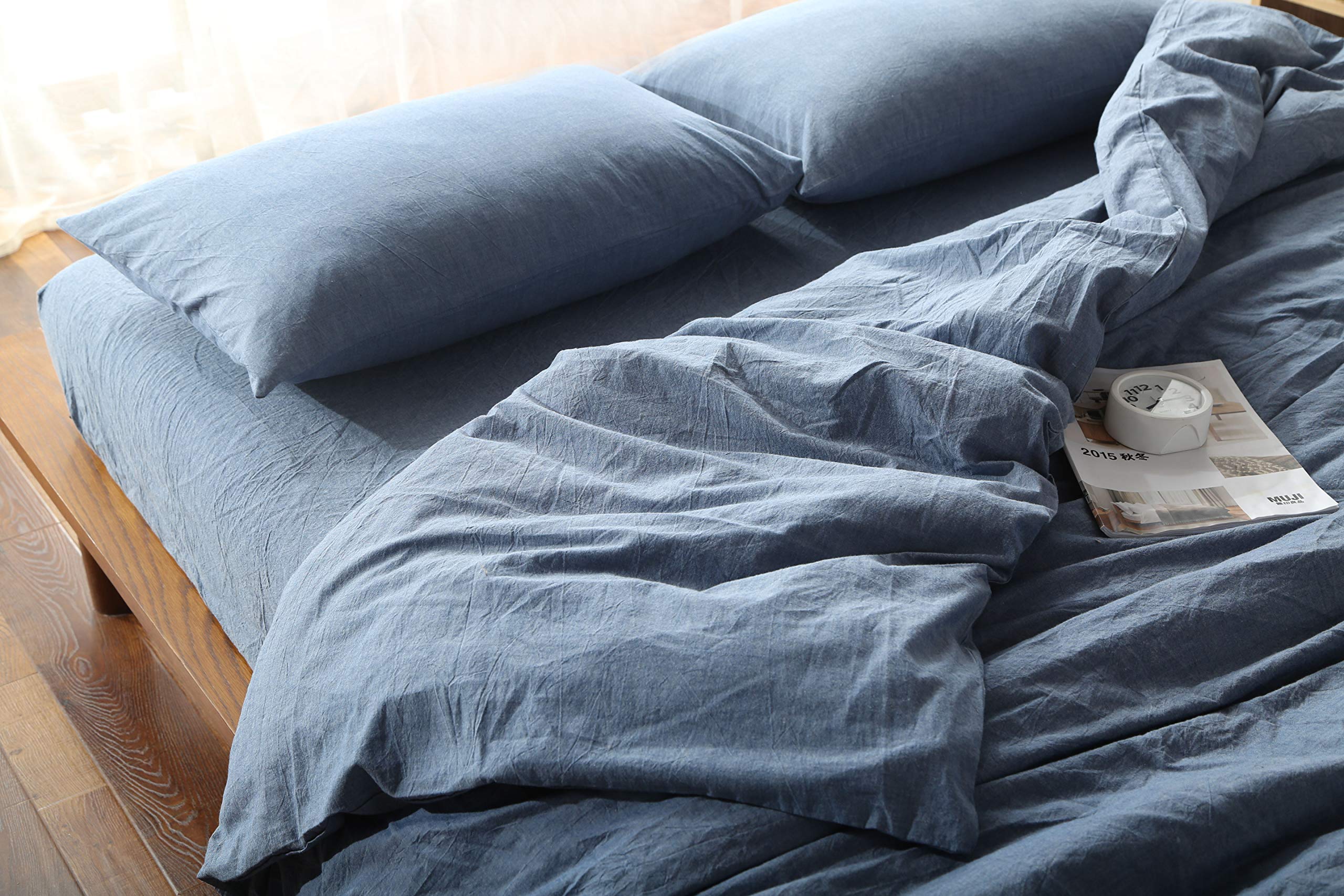 F.Y.Dreams 100% Washed Cotton Duvet Cover For Weighted Blanket 48X72 Inches With 8 Ties,Zipper On Long Side/Demin Blue/Just Duve