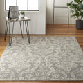Nourison Jubilant Damask Grey 6 x 9 Area-Rug, Easy-Cleaning, Non Shedding, Bed Room, Living Room, Dining Room, Kitchen (6x9)